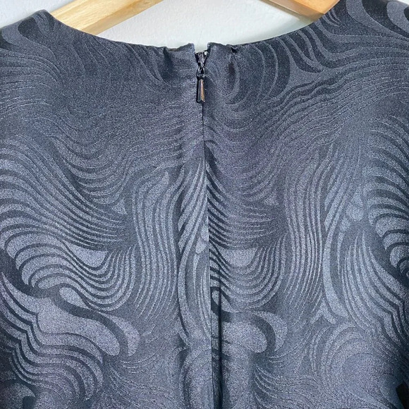 Adrianna Papell Women's Sz 6 Short Sleeve 100% Silk Patterned Sheath Dress Black - Picture 14 of 16